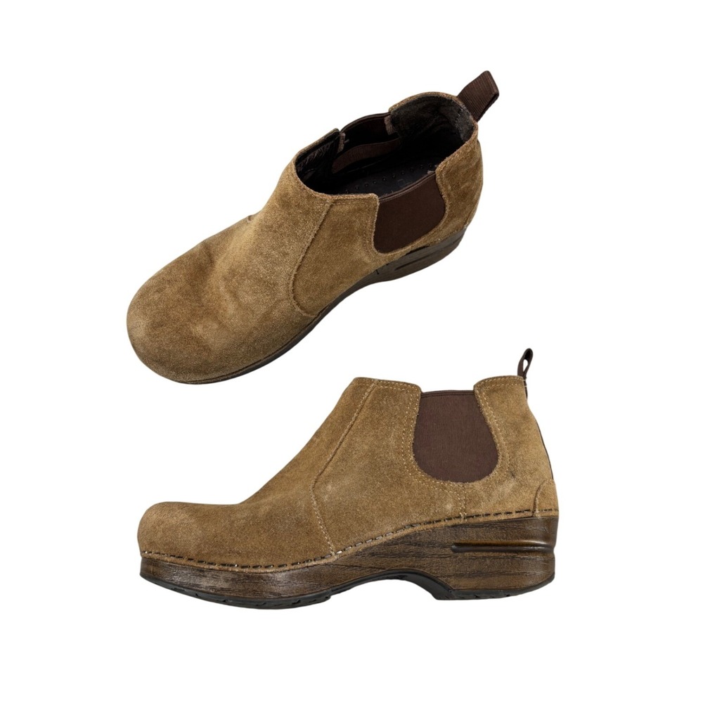 Dansko Frankie Boots Brown Tan Suede Chelsea Clog Ankle Bootie Women's EU 38